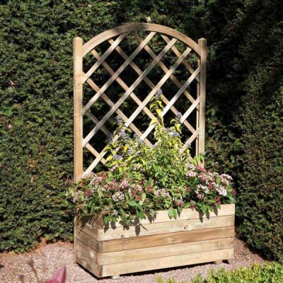 Rowlinsons Wooden Rectangular Garden  Planter & Lattice