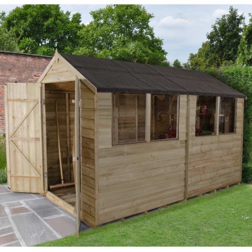 10x6 Overlap Pressure Treated Apex Shed Double Doors Windows