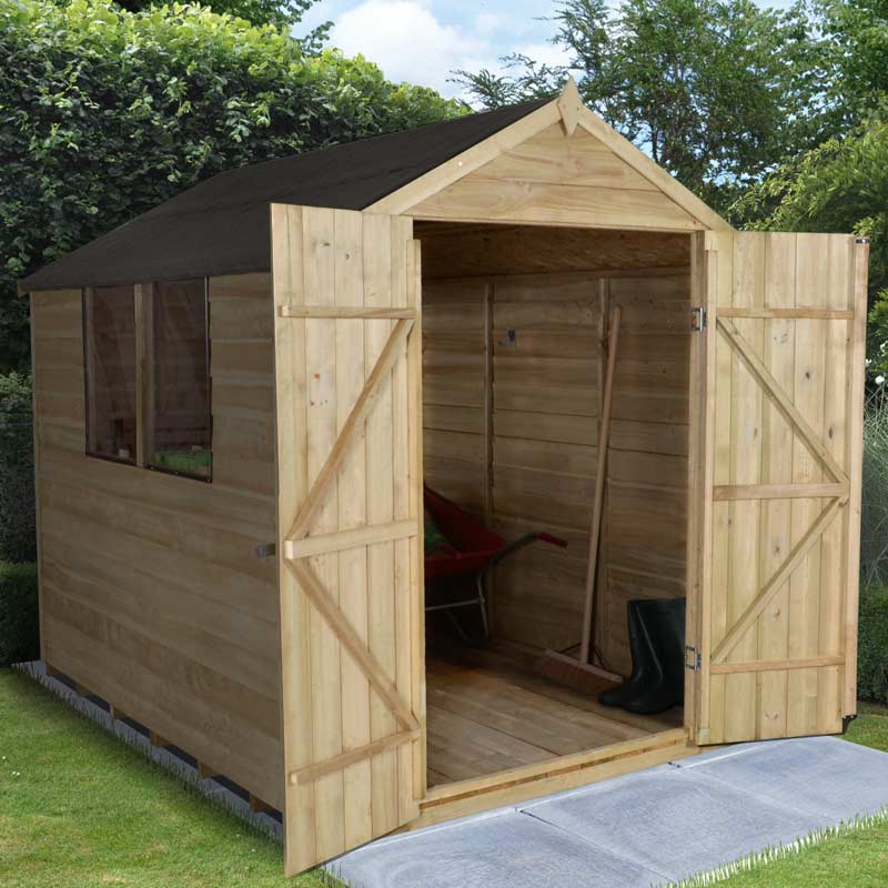 Overlap Pressure Treated 8x6 Apex Shed Double Door