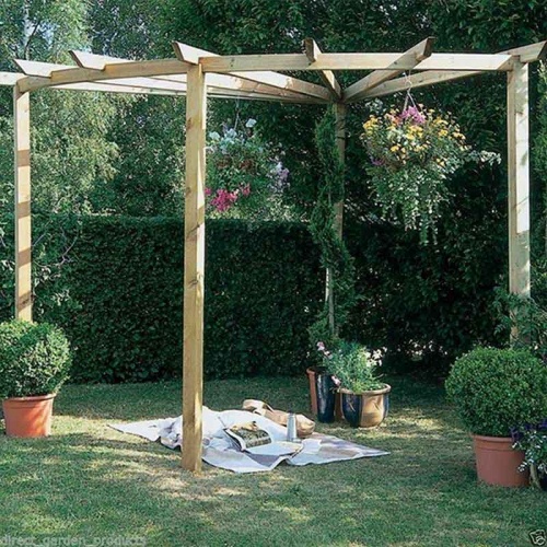 90 Radial Corner Pergola 9ft Pressure Treated Wood Garden Patio BBQ Shelter