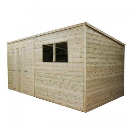 14 x 8 Shiplap Pressure Treated Pent Wooden Garden Shed Double Door