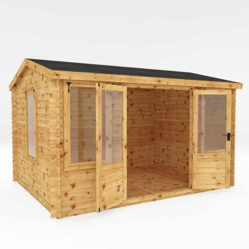 13 x 9 Wooden Log Cabin Garden Office Reverse Apex 4m x 3m 19mm