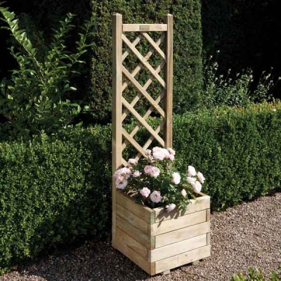 Rowlinsons Wooden Square  Garden Planter & Lattice