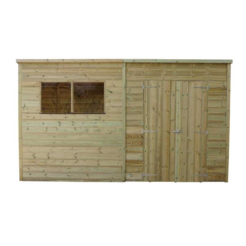 12 x 8 Shiplap Pressure Treated Pent Wooden Garden Shed Double Door